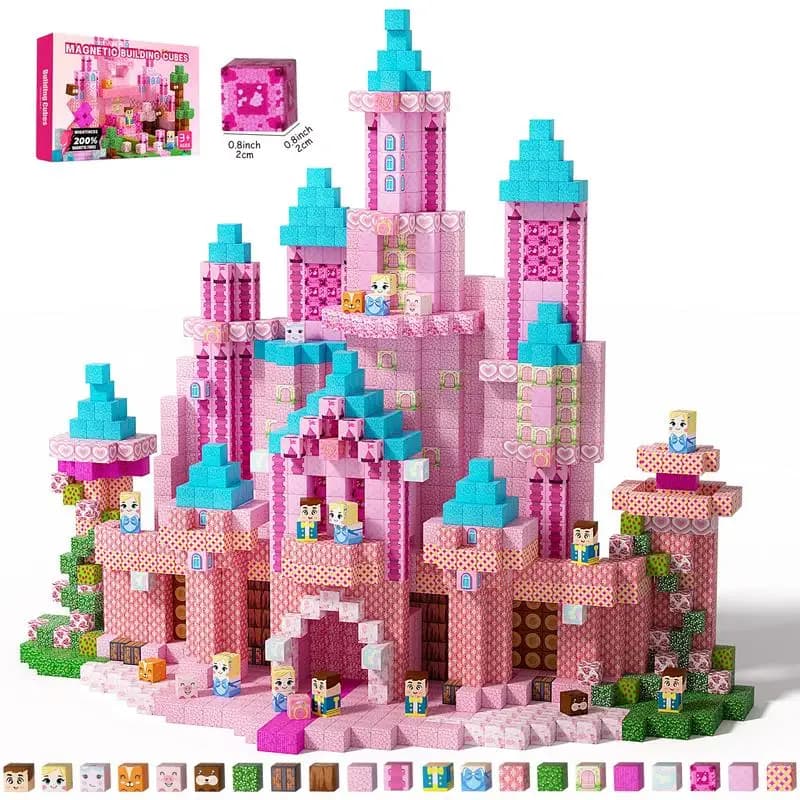 Mattoncini Magnetici Castello della Principessa Rosa, 150 Pezzi, Giocattoli Montessori STEM per Bambine dai 3-8 Anni, Blocchi da Costruzione per Gioco Creativo e Sensoriale