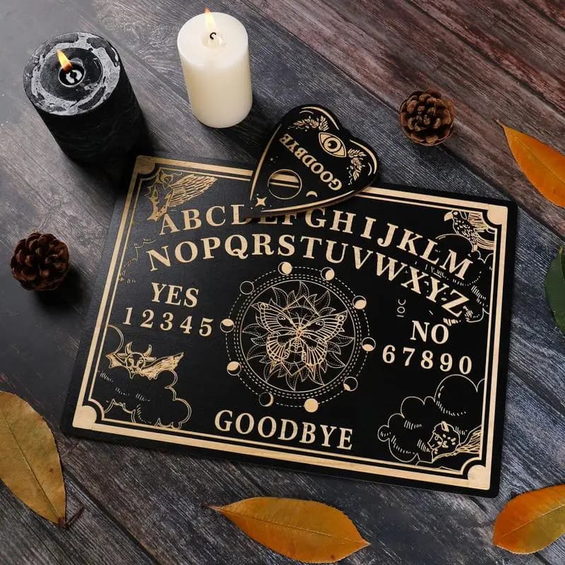 Tavola Ouija da 12 pollici Tavola per pendolo per divinazione in legno Tavola magica incisa Kit per tavolo a pendolo per sole strega Forniture per altare Wiccan