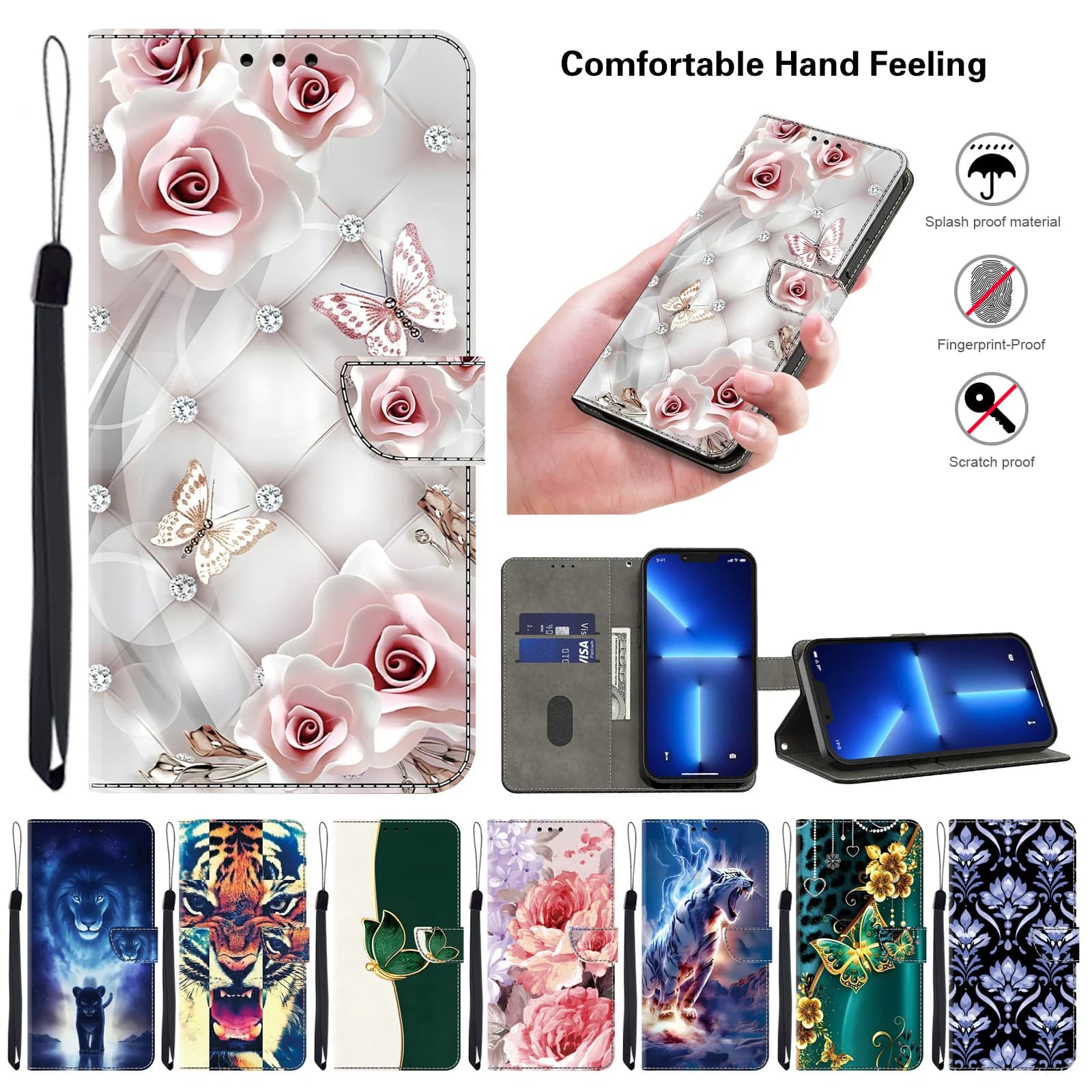 Custodia a portafoglio con copertura in pelle con vibrazione magnetica 3D per Motorola Moto E15 E14 E13 E20 E30 E40 E22 E22i E32 E32s 4G/5G