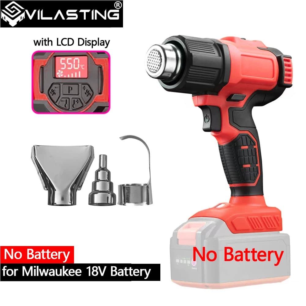VILASTING Pistola ad aria calda Pistola termica elettrica a batteria a temperatura regolabile con ugelli Display a LED per Milwaukee 18V Batteria Pin