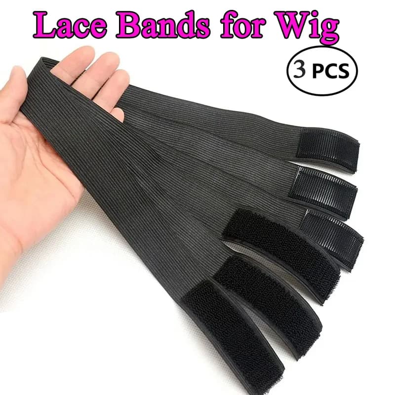 Fascia per bordi in pizzo fuso 3 pezzi Fascia elastica regolabile per parrucche Fascia per parrucca in velcro professionale Fasce per capelli con impugnatura per parrucca nera per parrucche