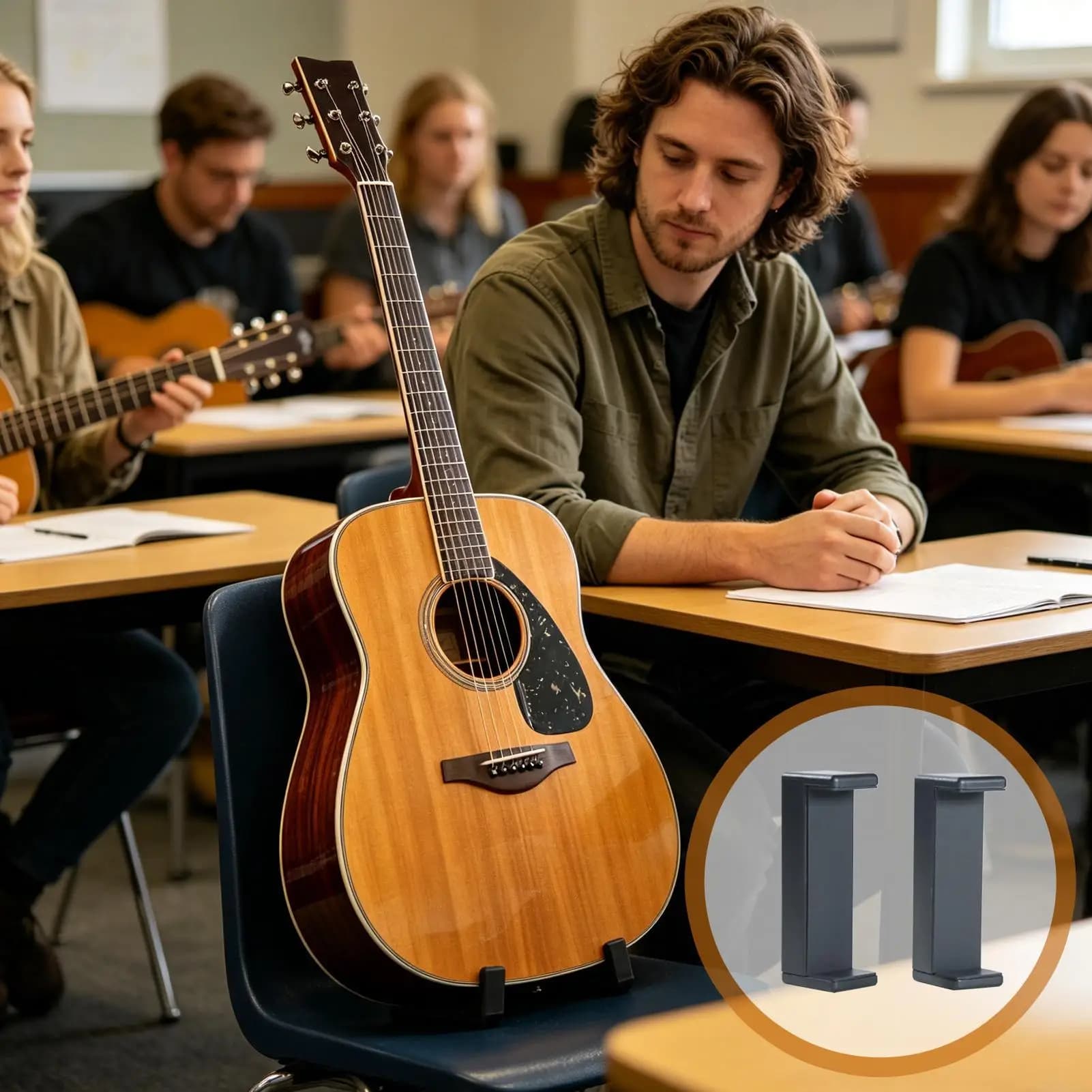 Supporto per Chitarra da Pavimento Portatile, Supporto per Ukulele, Supporto per Basso Elettrico, per Basso Acustico, Banjo, Strumenti Musicali, Viaggio, Studio