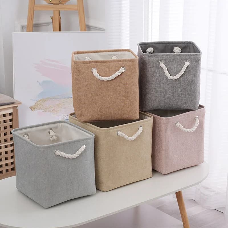 2Pcs/Cotton and Linen Storage Box for Home Use, Clothes Organizing Basket, Wardrobe Storage Basket with Handle, Large Capacity