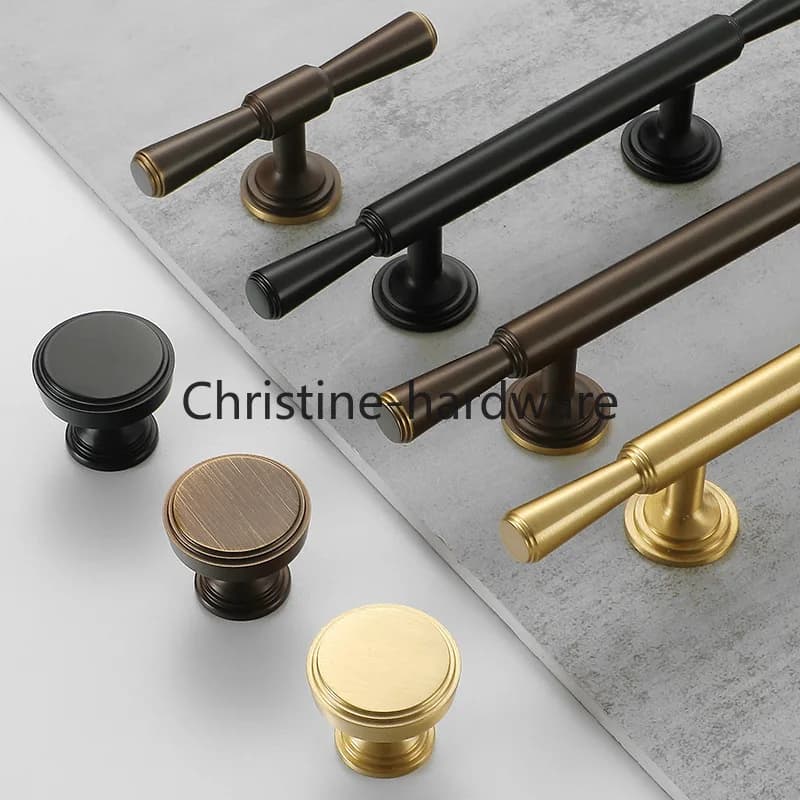 Maniglie e pomelli per mobili da cucina moderni e semplici in ottone massiccio dorato, di varie misure, pomelli neri per camera da letto, maniglie a T per cassetti e mobili