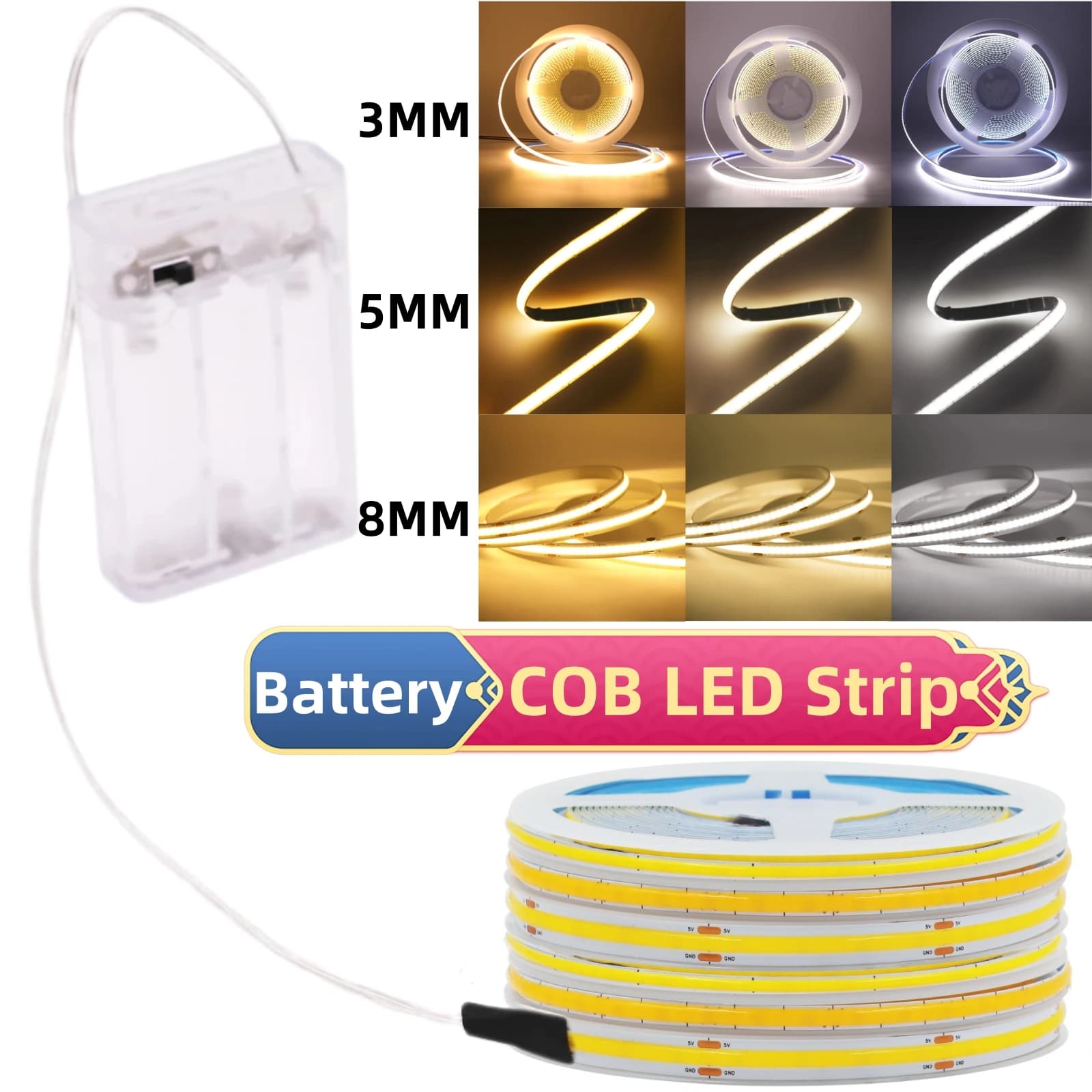 AA Box 5V COB LED Strip 3MM 5MM 8MM 320LED/M High Density Flexible RA90 3000K 4000K FOB Tape Corda Night Lights