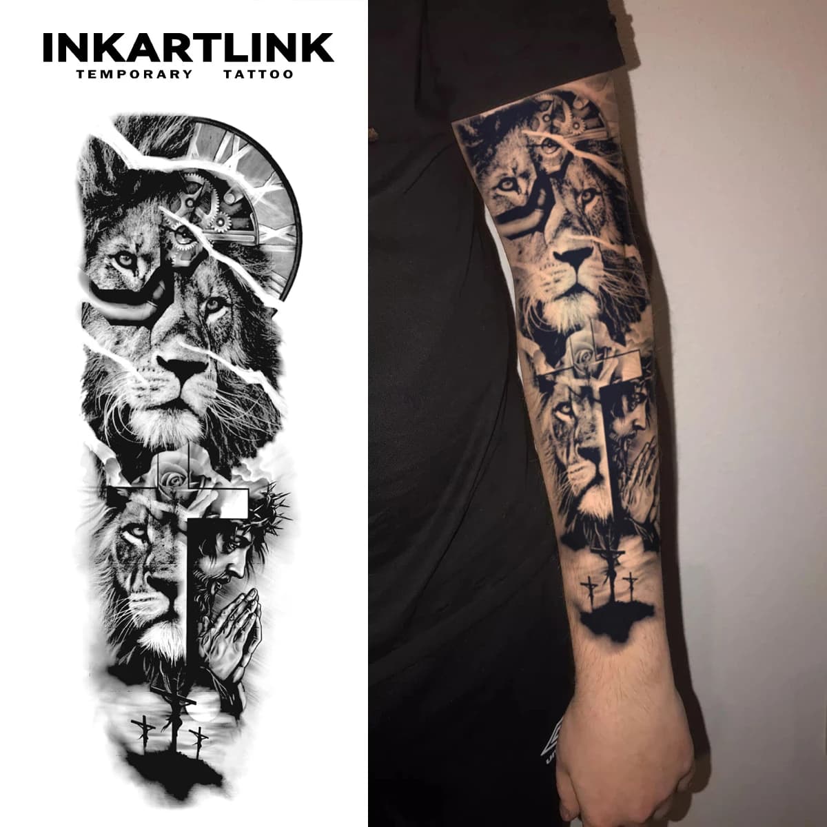 Mechanical Lion Temporary Tattoo,Lasts To 15 Days New Technology Magic Waterproof Semi Permanent Sticker,For Men Sleeve Tattoos.