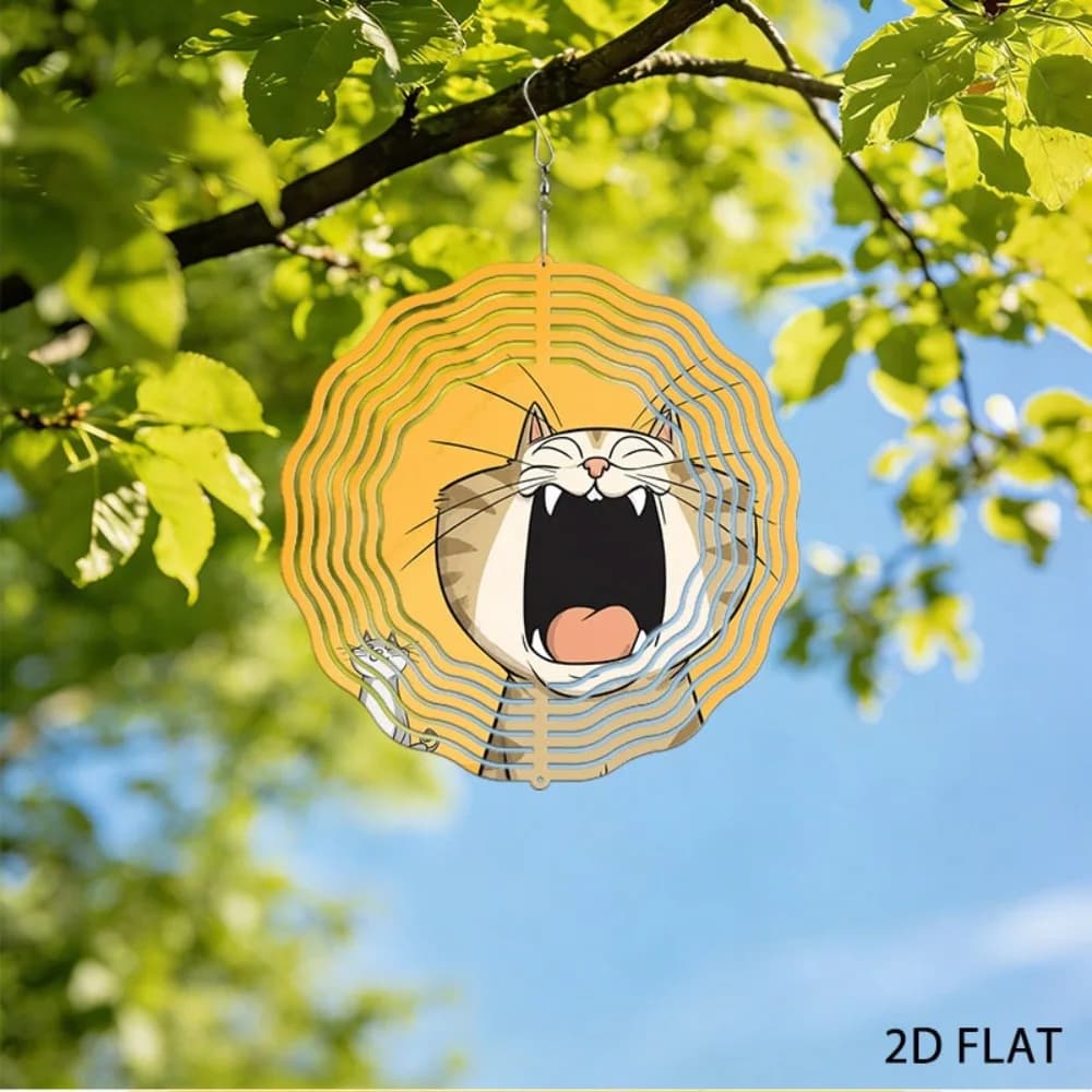 Whimsical Iron Cat Wind Chimes 9.8in for Outdoor Garden Decor Playful Yard Art