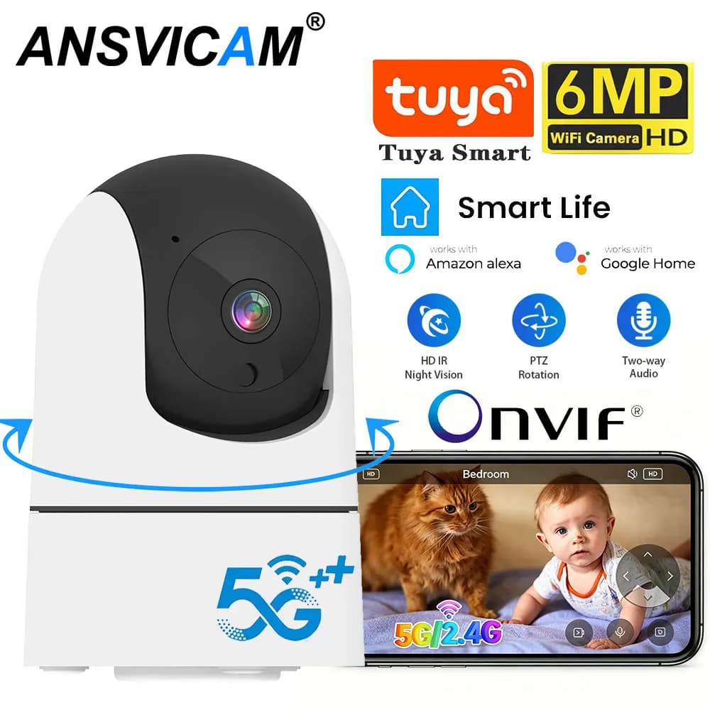 4K 8MP 5G Intelligent PTZ Security Camera Wifi Tuya with Double Lens and Double Screen for Monitoring Children, Compatible with Alexa and Google
