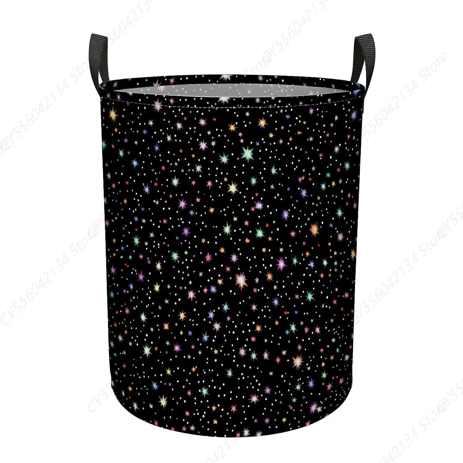 Large whiteboard basket with colorful stars with handles, folding bag for clothes, container for objects, for bathroom closet