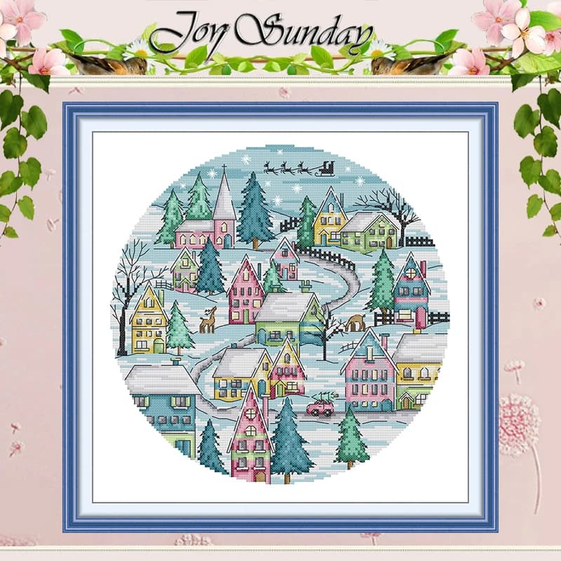 Christmas Village Patterns Counted Cross Stitch Set DIY 11CT 14CT 16CT HD Stamped DMC Cross-stitch Kit Embroidery Needlework