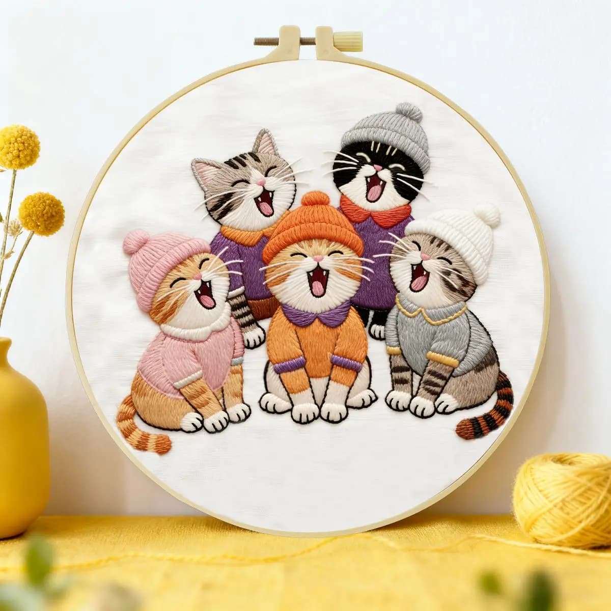 1pc 20X20CM/15X15CM 7.87/6.3inch Cat Party Embroidery Starter Kit DIY kit DIY embroidery kit manualidades Sewing Art