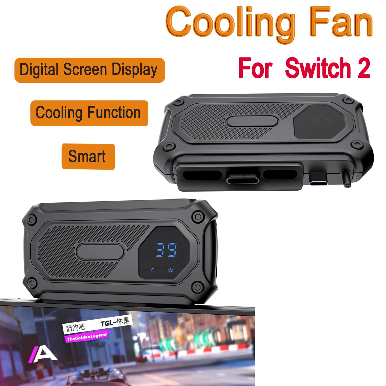 STK-F201 Intelligent Portable Cooling Fan with Digital Display for Switch 2 – Plug & Play Console Cooler