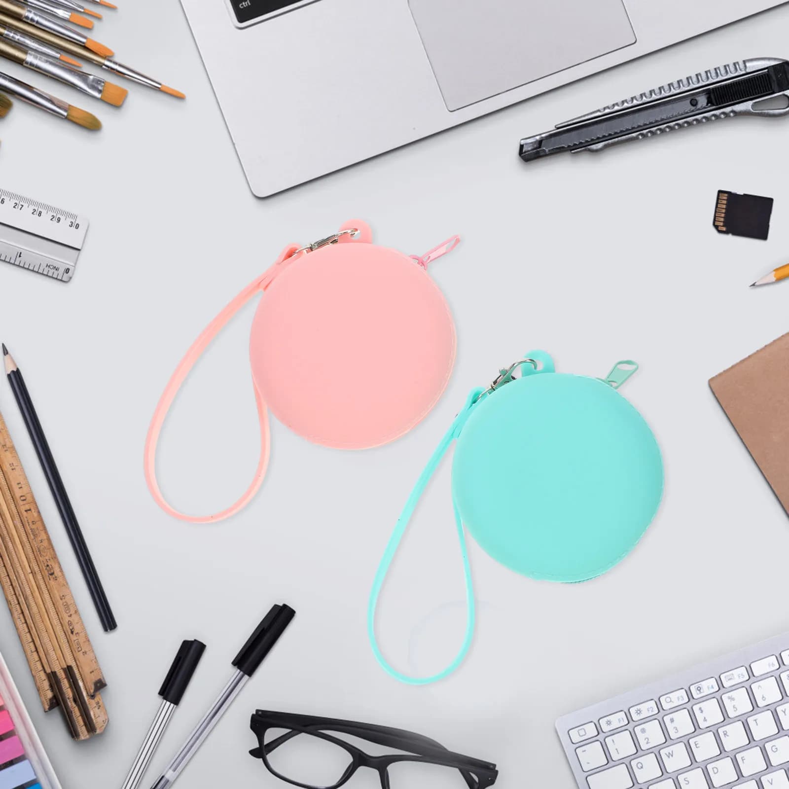 2 Pezzi Organizzatore Portatile in Silicone con Cerniera per Cavi, Auricolari, Gioielli, Elastici per Capelli ed Elettronica - Custodia da Viaggio