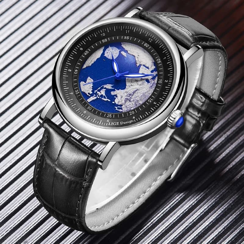 LIGE Fashion Casual Men's Quartz Watches Luxury Men's Watch Leather Military Sports Outdoor Waterproof Terra Ocean Wrist Watch