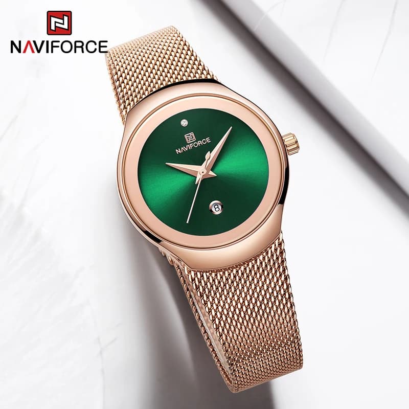 Top Brand NAVIFORCE Luxury Green Analog Date Quartz Ladies orologi Fashion Mesh Steel Strap impermeabile Business Women orologio da polso