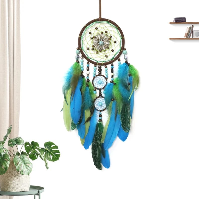 Green Feathers Large Dream Catcher Window Hangings Handmade Ornaments Bedroom Decorations Home Decor For Girls Birthday Gifts