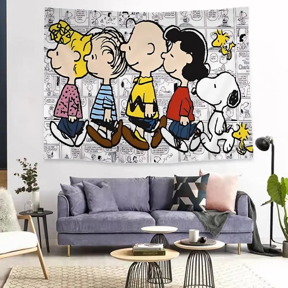 Grande Arazzo da Parete con Stampa di Snoopy, Decorazione Murale Indiana con Buddha, Arte Murale Bohémien e Hippie