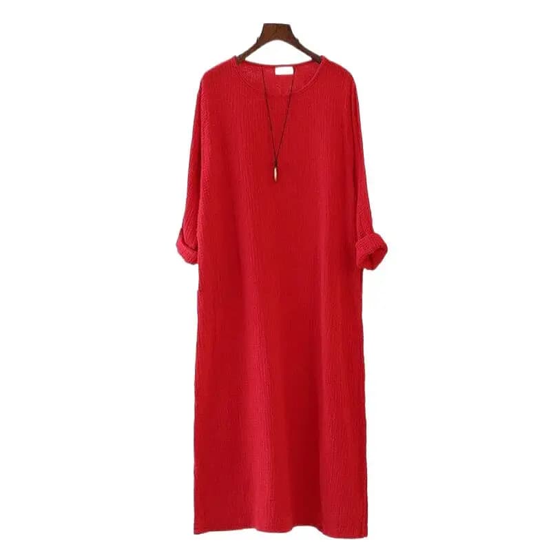 Vintage women's dress Autumn 2026, retro dress in long sleeved linen, large casual dress in cotton and linen, strong sizes from M to 6XL