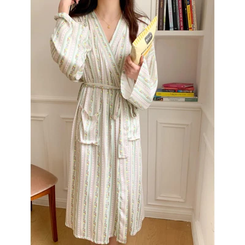 Korean Ins Kimono Robe Pigiama Feminine Spring Summer New Cotton Night Shirt by Ladies Spa Yukata Homewear Long Women's Bathrobe