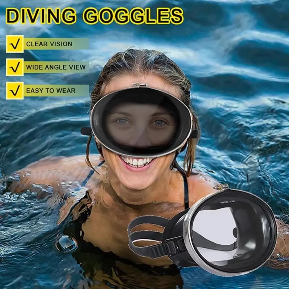 Professional Tempered Glass Diving Mask Single Lens Lightweight Swimming Goggles Oval Shape Anti Fog Diving Goggles Diving
