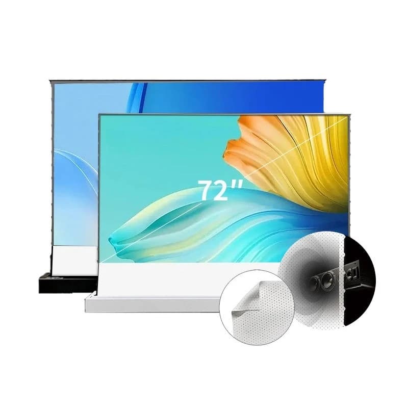 2026 Electric Floor Rising Projection Screen with White Micro-perforated Acoustically Transparent Home Cinema Projector Screen