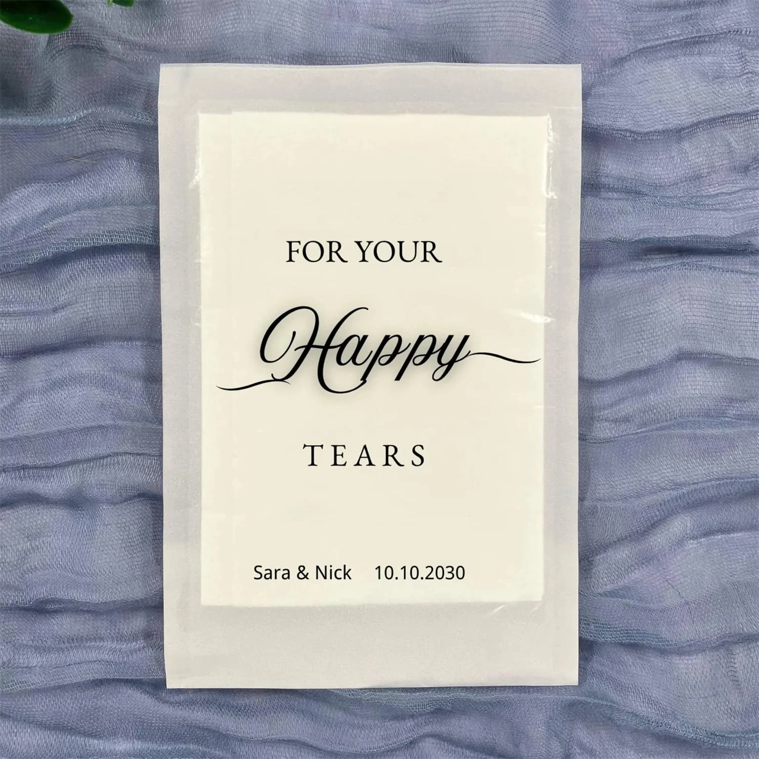Eco Wedding Output Toss Pack - Pacchetti di fazzoletti biodegradabili - Custodia personalizzabile Happy Tears - Bomboniera e ricordo per ospiti / lacrime felici t