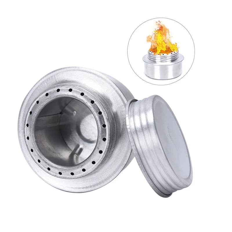 Fornello ad alcool ultraleggero argento con coperchio sigillato Design da campeggio Riscaldamento Bruciatore efficiente Attrezzatura portatile compatta per cucinare all'aperto