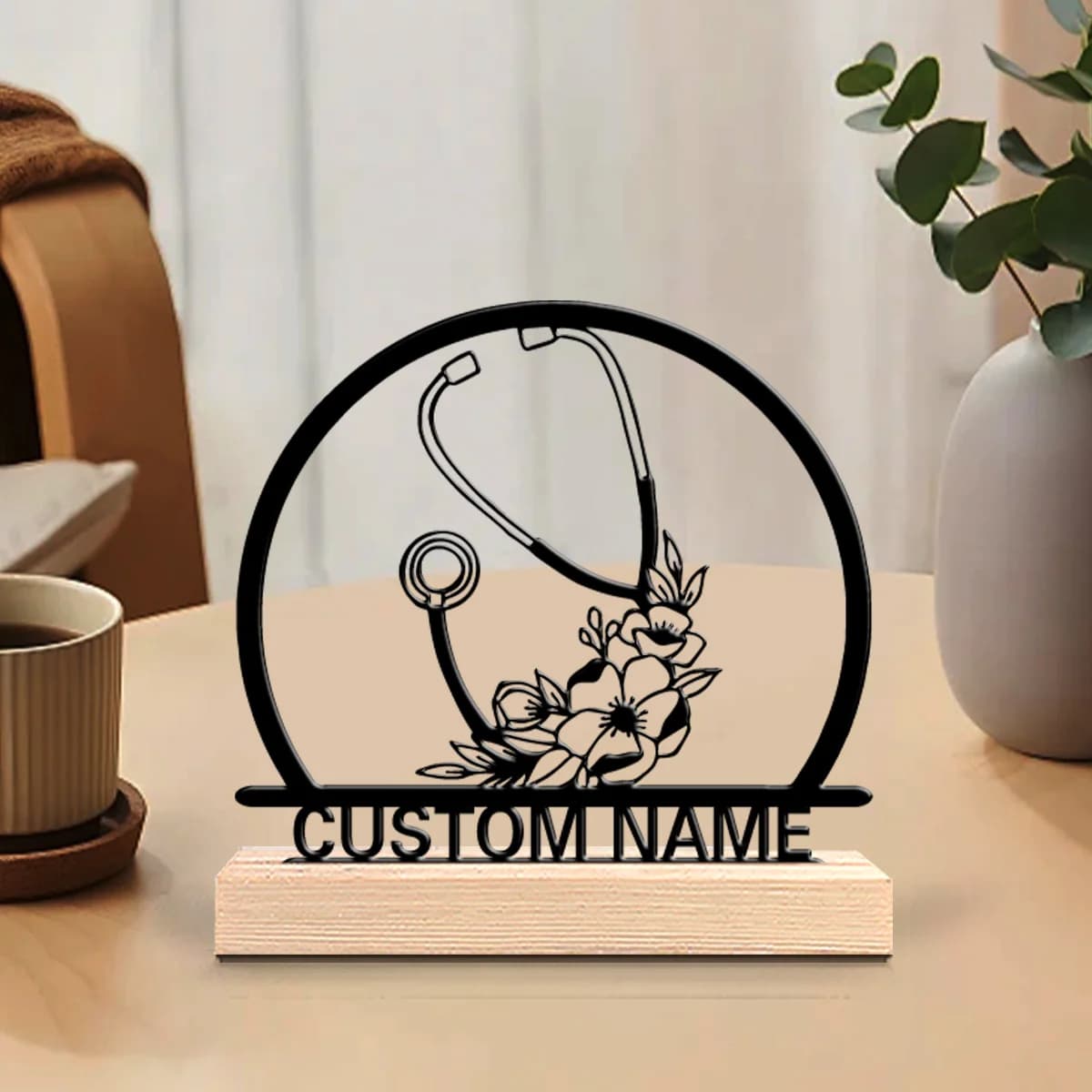1pc Customized Metal Handicraft Ornaments Custom Name Equipped with Wooden Base Unique Desktop Decoration Custom Gifts