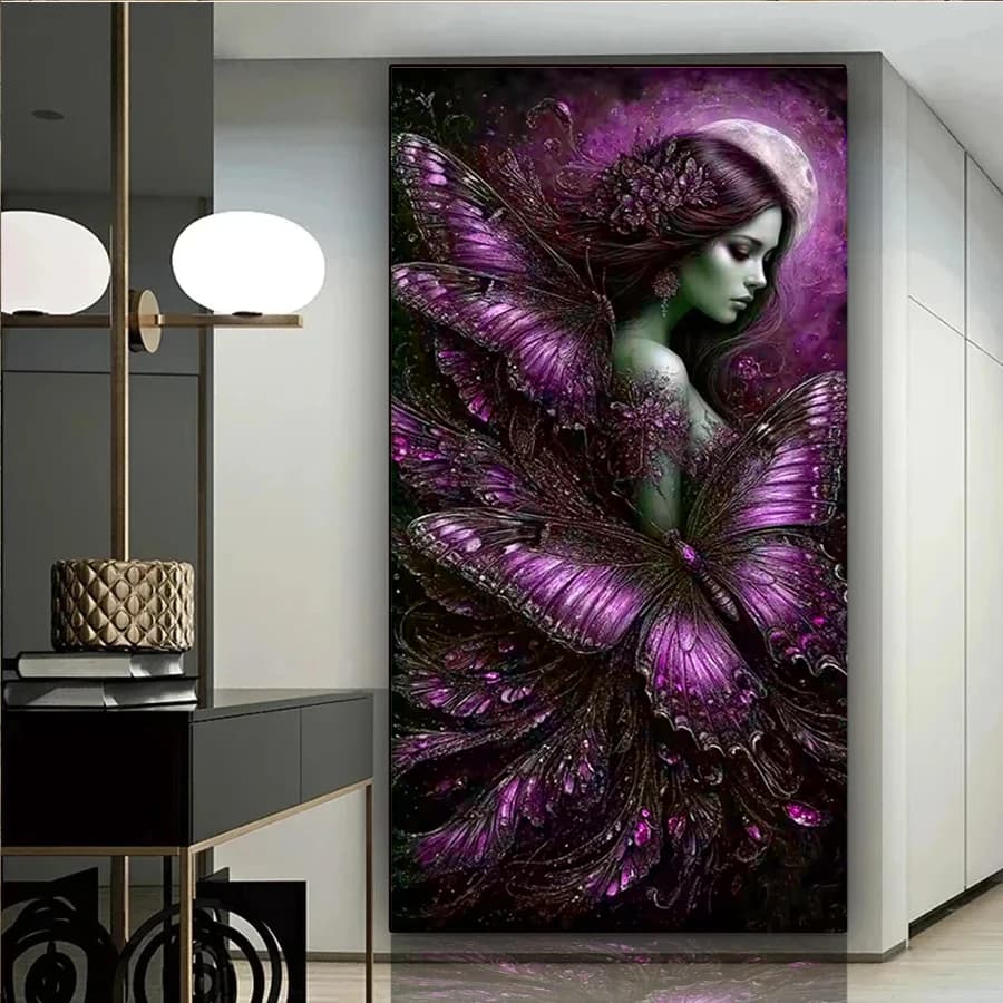 Purple Butterfly Fairy DIY 5D Diamond Painting moon beauty lady pattern Full Drill Mosaic Diamond Embroidery large Home Decor