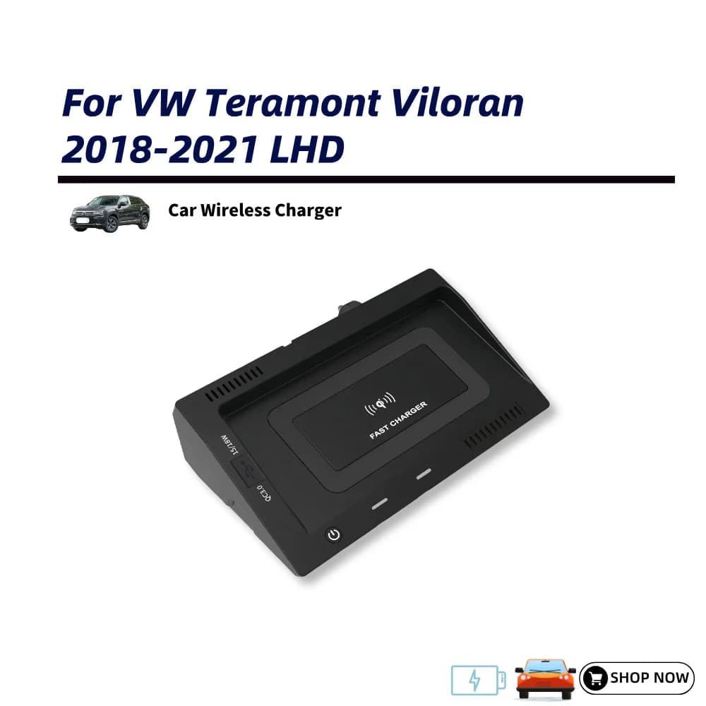 15W QI Fast Wireless Car Charger for VW Teramont Viloran 2018-2021 LHD Vehicle Phone Charging Dock Accessory
