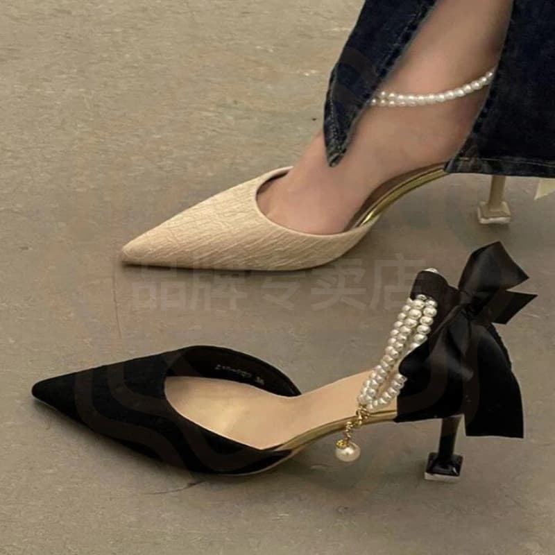 New Women's Shoes Exquisite Pearl Pointed Head High Heels for Woman Elegant French Wedding Shoes Designer Shoes Zapatos De Mujer
