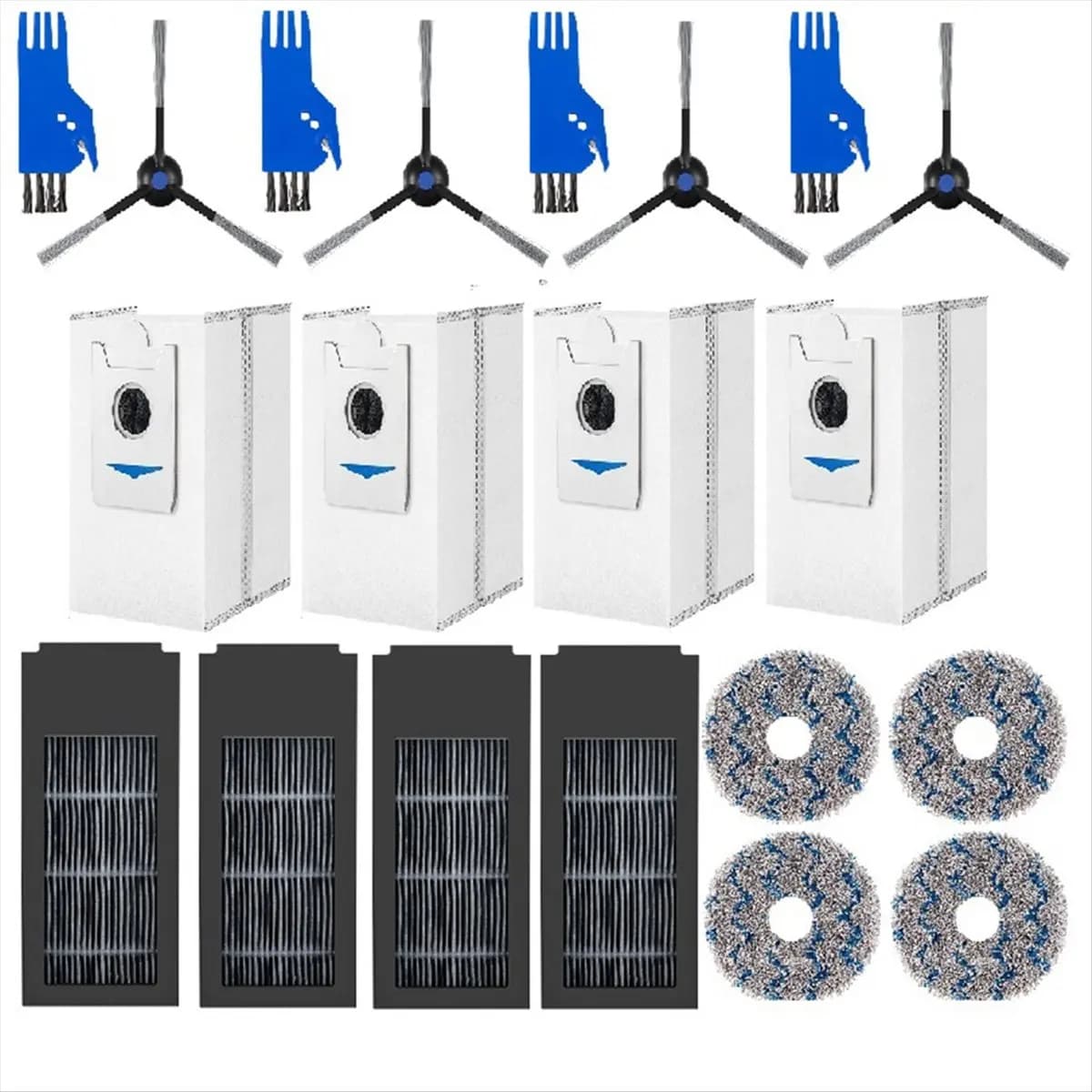 CHFL Nuovo per Ecovacs Deebot X2S: Spazzola Laterale, Panno, Filtro, Clip, Sacchetto Polvere in Carbonio, Spazzola per Pulizia