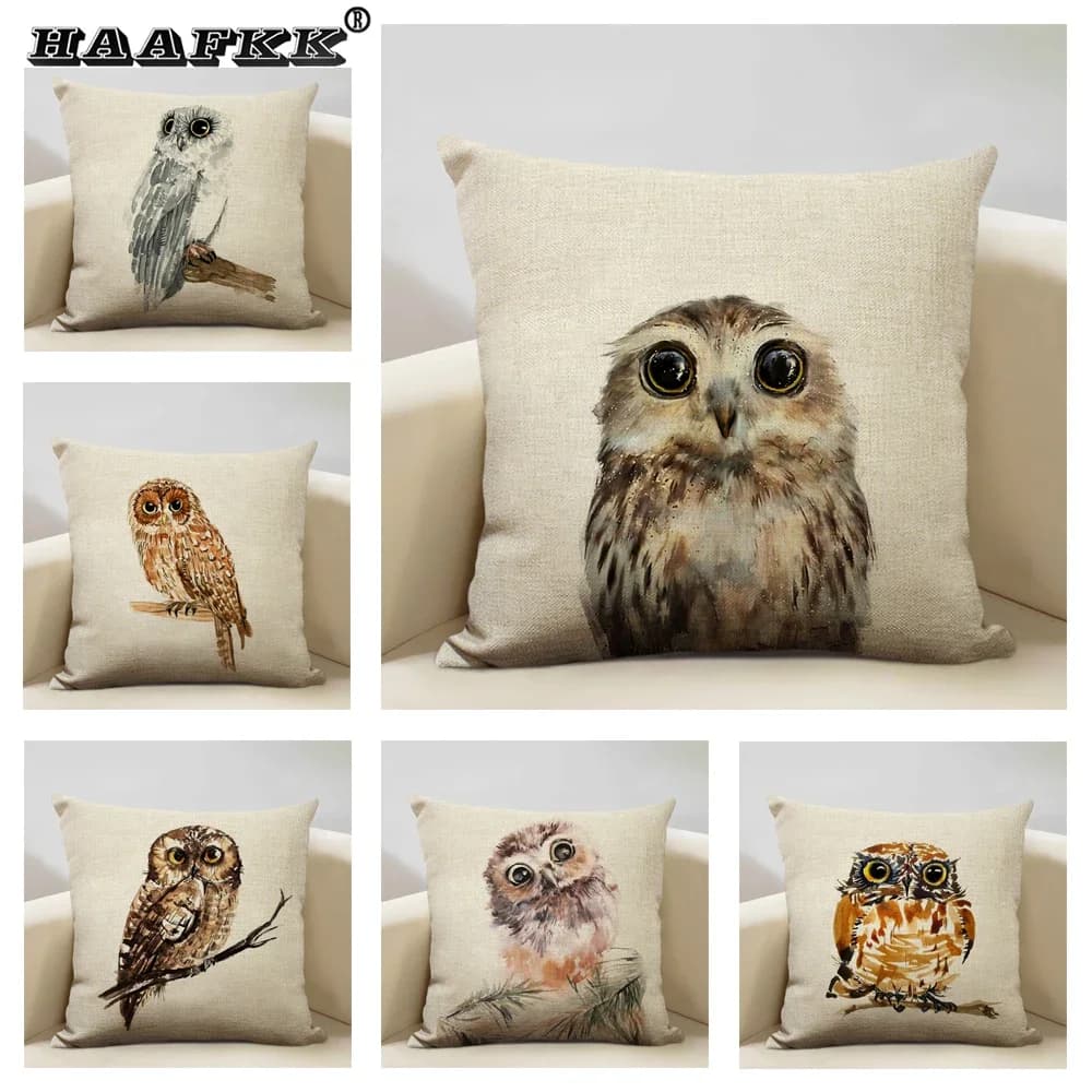 Cushion sheet with animal owl adorable 45x45 cm Flax pillow Federa for sofa suitable for all kinds of occasions Decoration bar