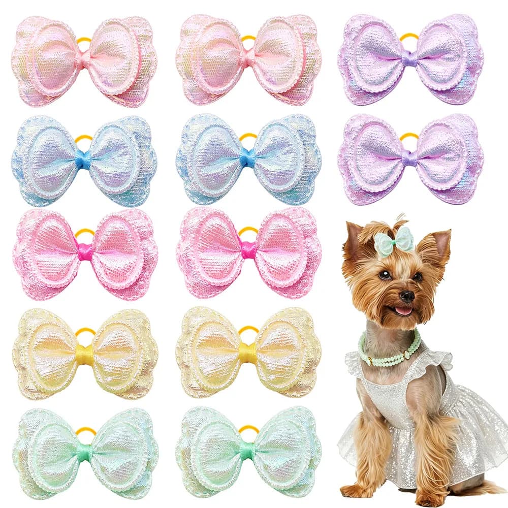 10/20/30PC Sparkly Pastel Sequin Dog Bow Dog Hair Bowknots Cute Shiny Pet Hair Elastics For Small Dogs Cats Grooming Accessories