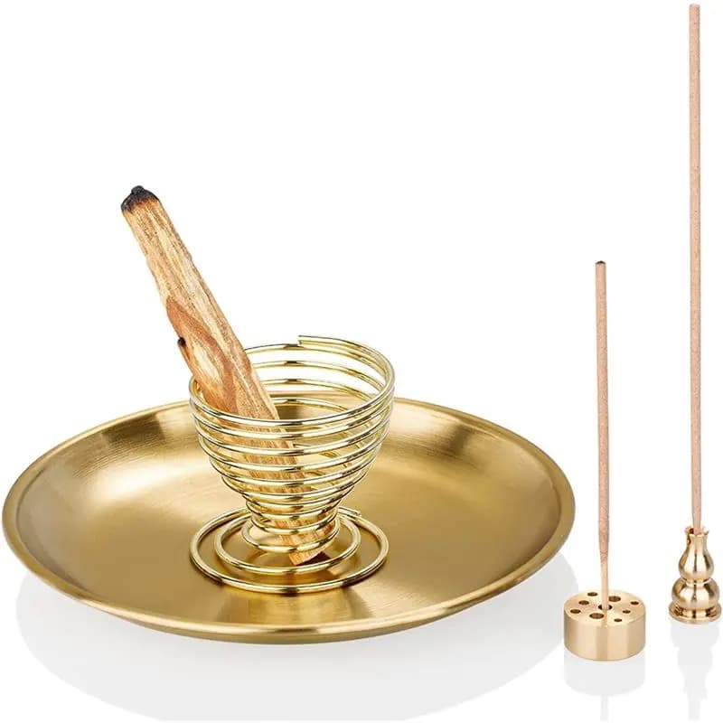 ABJI-4Pcs Bruciatore, Portaincenso per Bastoncini di Incenso/Incenso a Spirale/Coni di Incenso, Raccogli Ceneri in Ottone per Meditazione e Sala Yoga