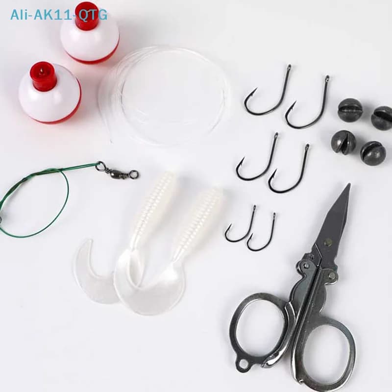 Kit da pesca d'emergenza da 24 pezzi/set, mini scatola portatile per attrezzatura da pesca con taglierini/galleggianti/piombi per attrezzatura da pesca per basso/kayak