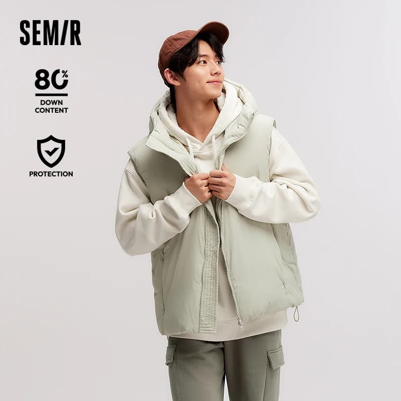 Semir Down Vest Uomo Capispalla con cappuccio allentato a tre resistenti 2024 Nuovo inverno impilabile Tinta unita Versatile Top senza maniche