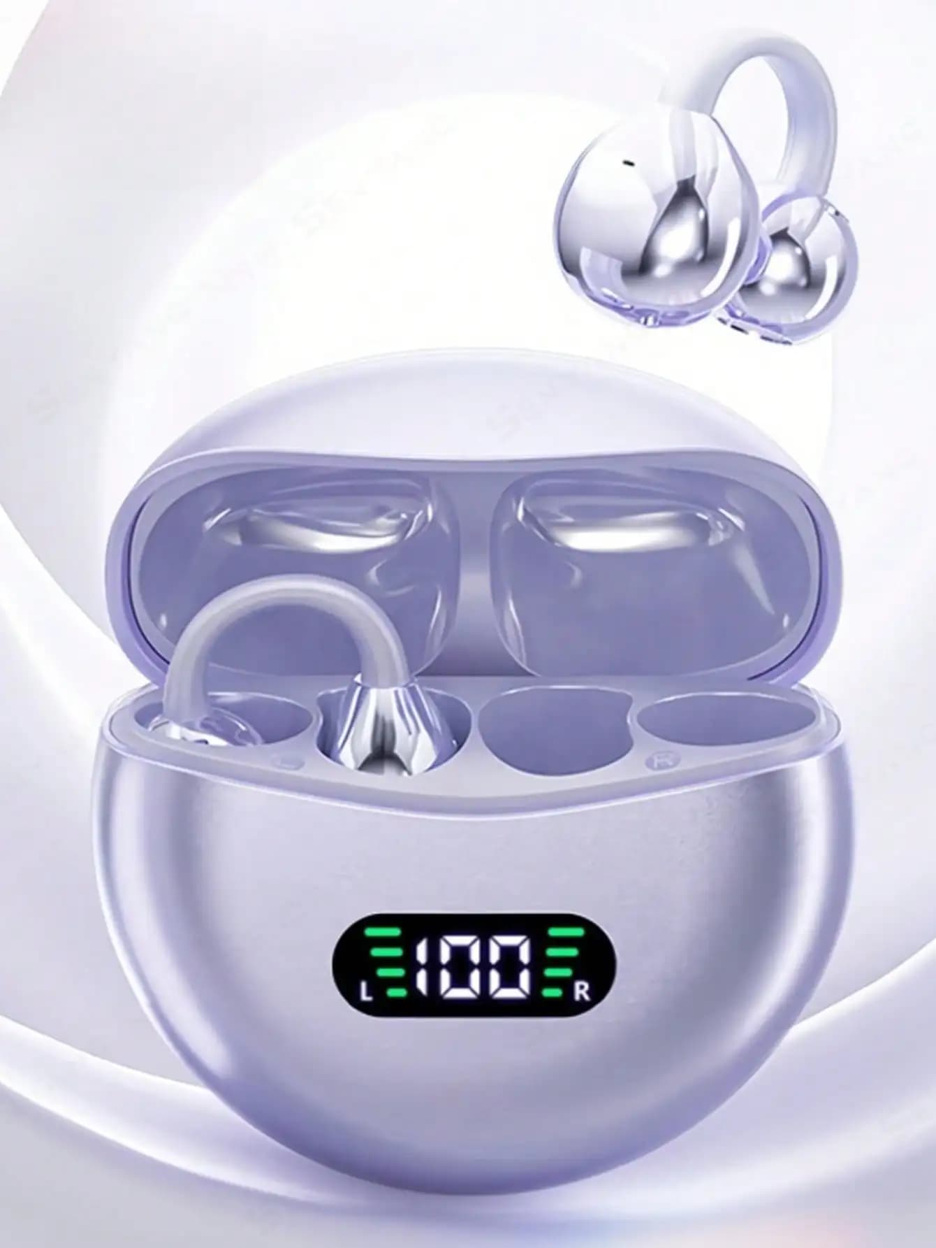 LED Display Clip-On Earphones, Sound-Proof, Long-Wearing Comfort, Open-Ear Sports Design, Wireless Bluetooth Earbuds With Voice Call Support