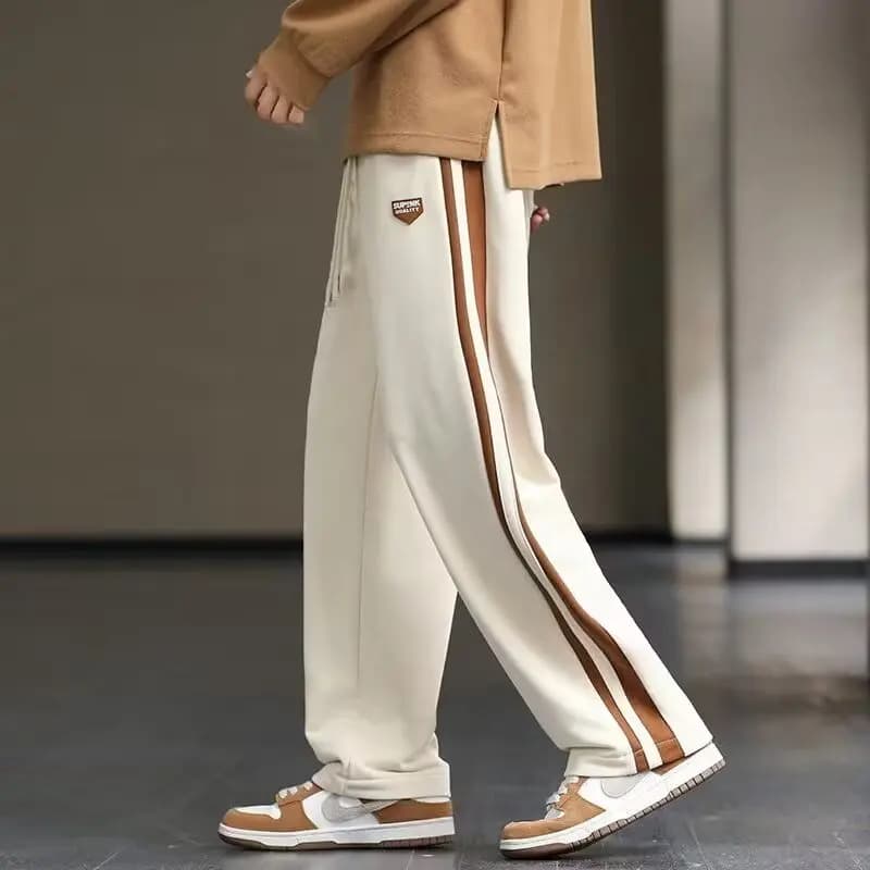 Men's Sporty Casual Striped Pants Loose Straight Leg Long Trousers Comfortable Spring Autumn Fashionable Straight Tube Jeans