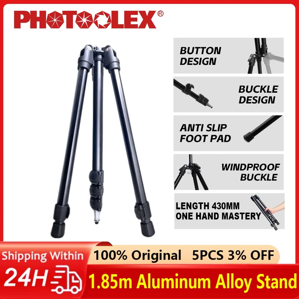PHOTOOLEX Asta per Illuminazione da 1,85 m con Attacco Cold Shoe, Treppiede Estensibile in Lega di Alluminio, Asta Selfie per Fotocamera, Studio e Telefono