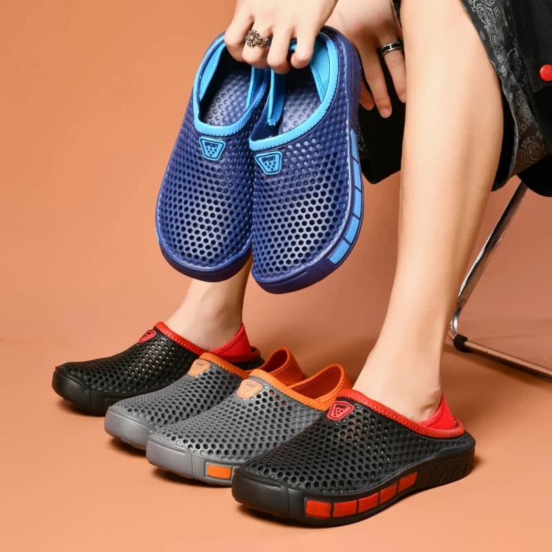 Sandali Estivi Unisex, Zoccoli Casual con Punta Rotonda, Antiscivolo, con Motivo Geometrico, Scarpe da Spiaggia Forate, Taglie Grandi 46 47