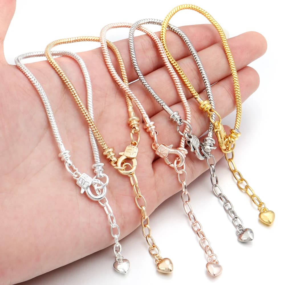 Catena a serpente da 18-23 cm con braccialetto a catena a coda di cura adatto a perline macroporose fai da te fatte a mano stringa a mano di tendenza per regalo da donna