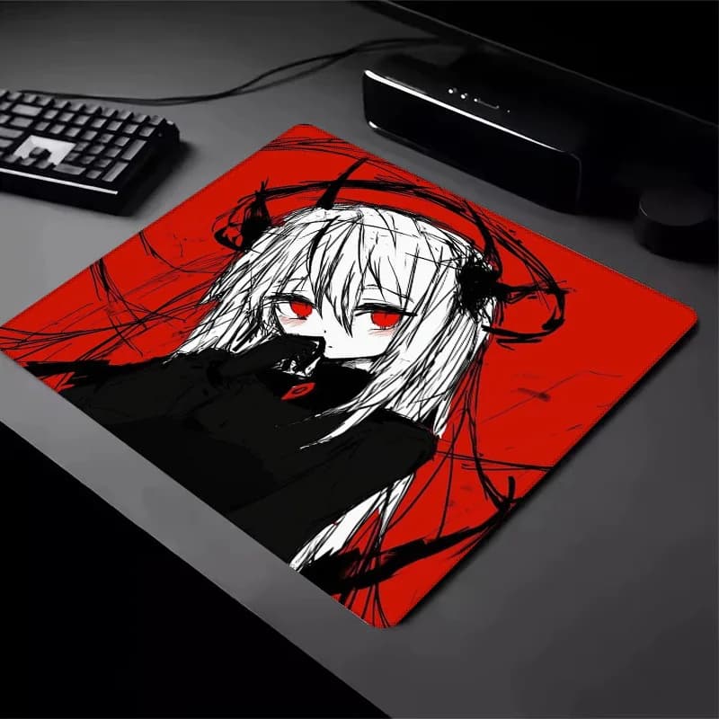 Tappetino per mouse da gioco Red & Black Anime Demon Girl, piccolo tappetino da scrivania antiscivolo, resistente e impermeabile per giocatori, ufficio e casa
