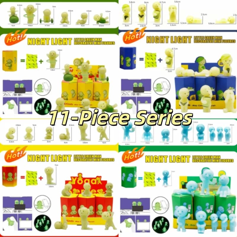 Nuove Scatole Sorpresa Serie 11 con Bambole Noctilucenti Verdi per Fitness/Bagno/Camera da Letto/Yoga, Giocattoli Regalo, Decorazioni Noctilucenti Carine
