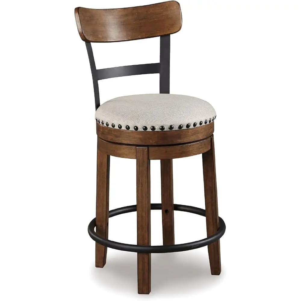 Sgabello da bar girevole Valebeck Rustic Armhouse – Altezza bancone 24,5″, 360 ° Sedia girevole in metallo e legno, rivestimento in poliestere – Marrone