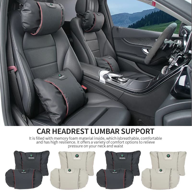Car Seat Headrest Lumbar Support Neck Pillow Waist Cushion Backrest For Skoda Octavia Rapid Kodiaq Superb Derivative Karoq Fabia