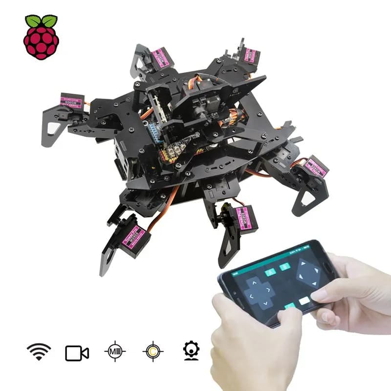 Robot educativo STEAM Raspberry Pi 4a generazione 4B/3B Telecamera WiFi Spider a sei gambe AI