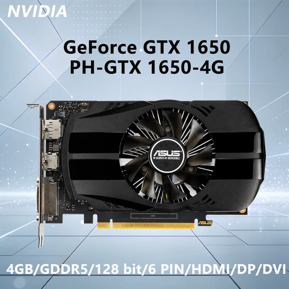ASUS NVIDIA GTX 1650 GPU PH GTX 1650 4G 4GB GDDR5 128bit gaming graphics card PCI-E 3.0 HDMI DVI DP for Desktop PC Computer