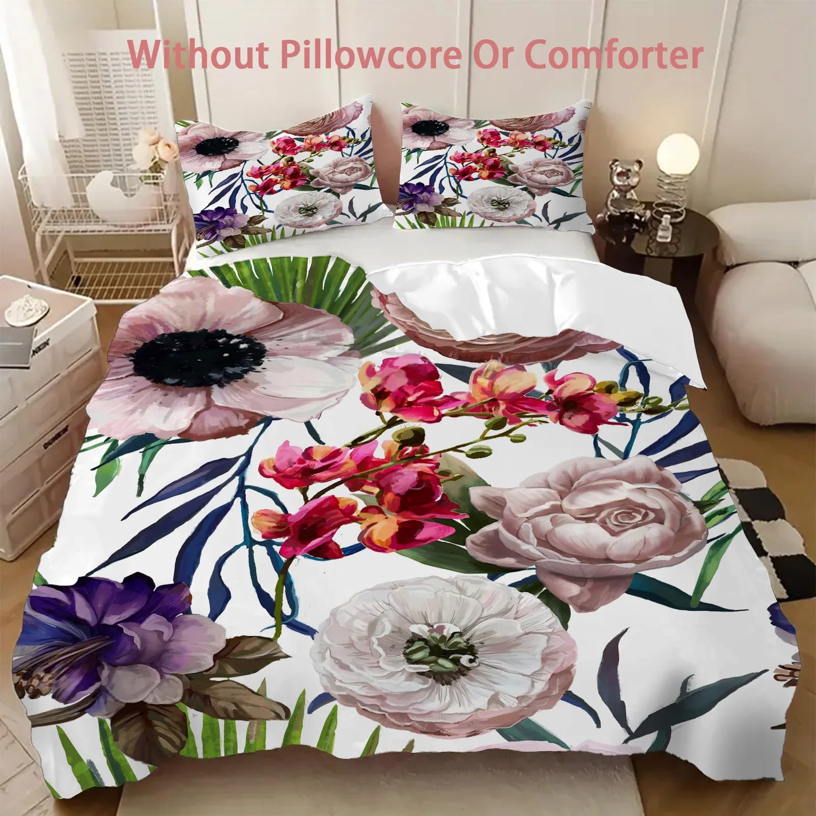 Elegante motivo a tema design floreale Set copripiumino stampato in 3D Set biancheria da letto in stile arte astratta Set copripiumino morbido e confortevole