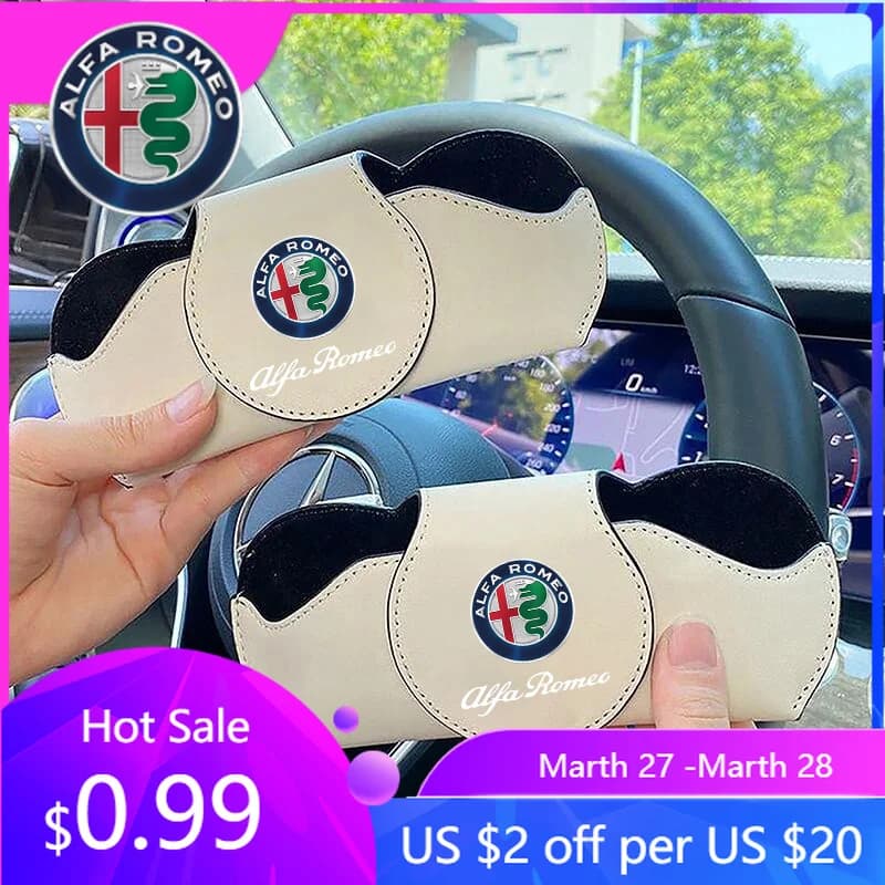Porta Occhiali da Sole in Pelle PU per Auto Alfa Romeo, Custodia con Clip per Occhiali da Sole, Scatola Portaoggetti per Alfa Romeo Giulia Stelvio MiTo Giulietta